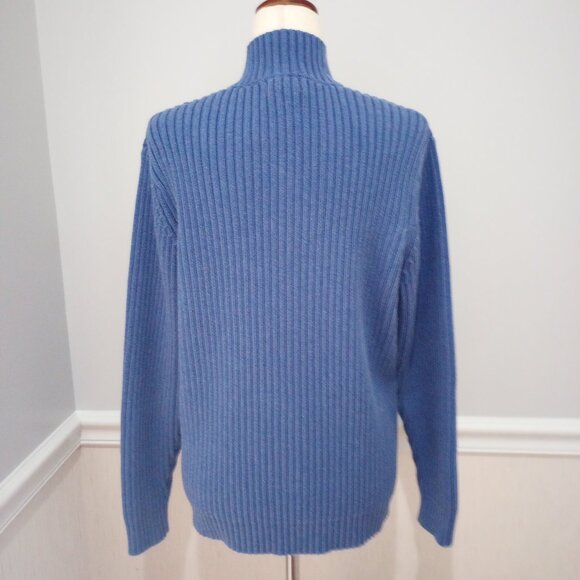 Lands End Blue 1/4 Zip Long Sleeve Ribbed Knit Pullover sz L - Picture 5 of 10